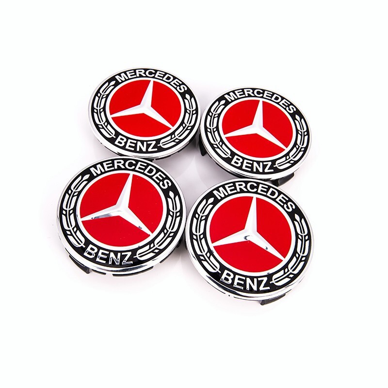 4X Mercedes-Benz Classic RED Wheel Center Hub Caps Emblem 75MM Laurel Wreath