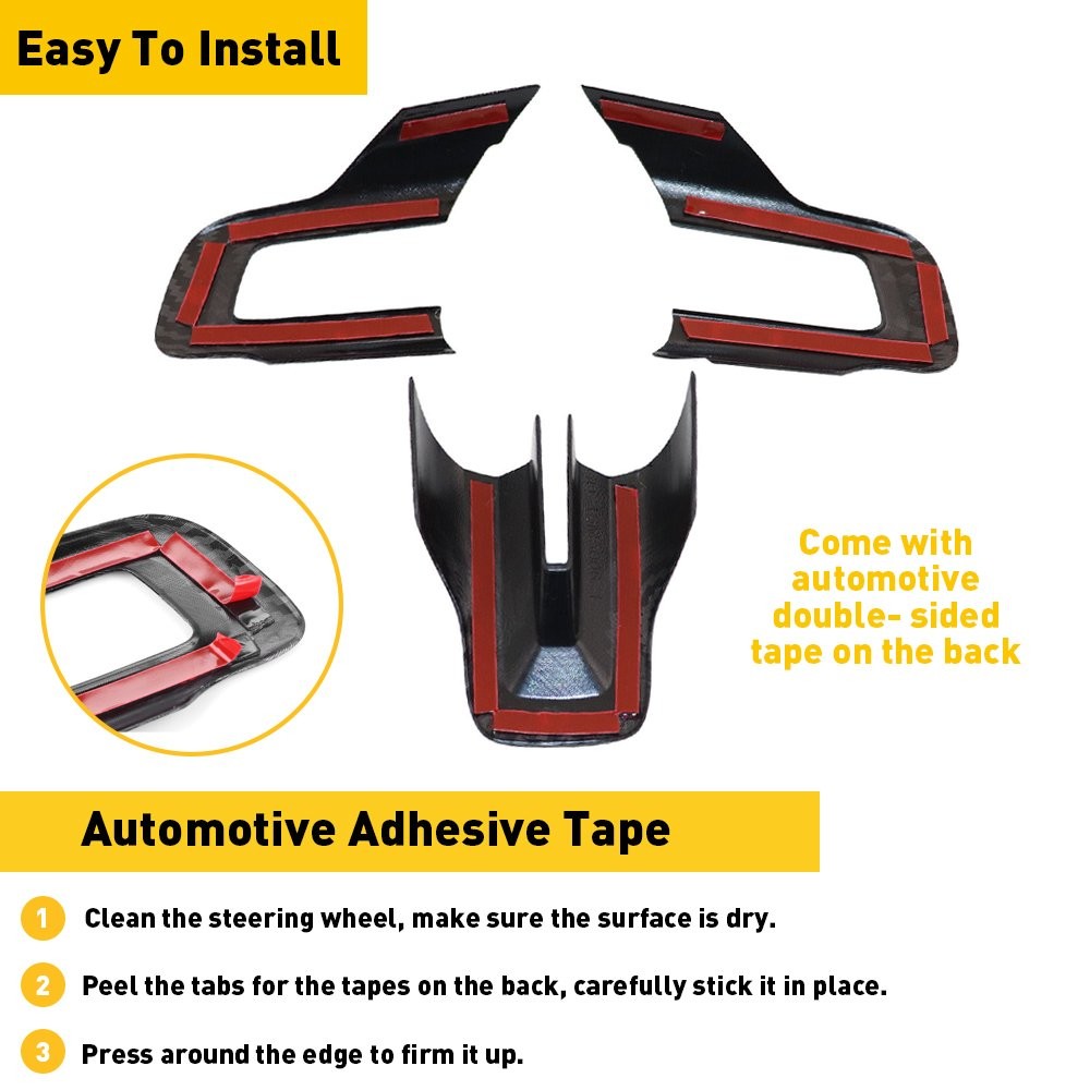 3pcs Car Wheel Steering Decoration Cover Carbon Fiber For 2015-2022 Ford Mustang
