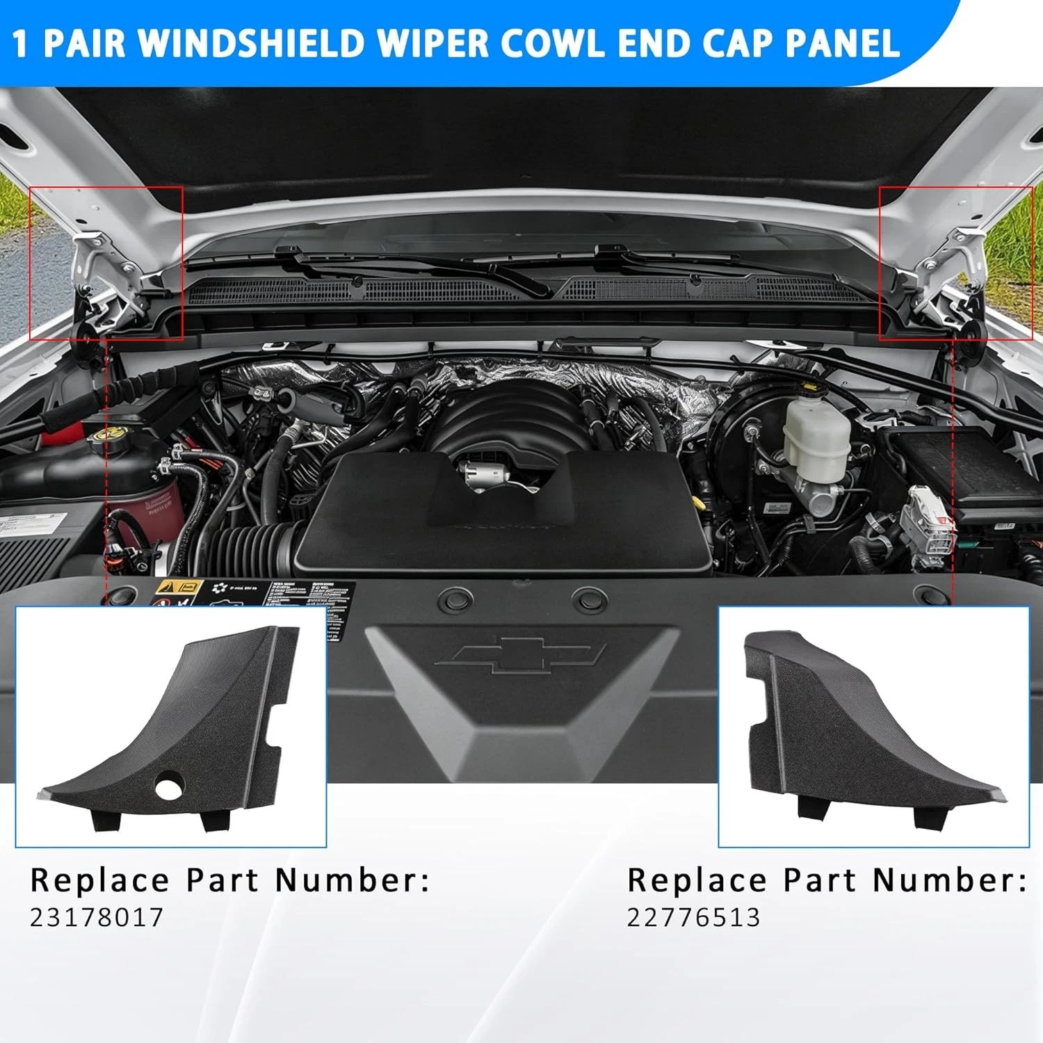 Windshield Wiper Cowl Cover Air Inlet Panel Trim For Sierra Silverado 2014-2019