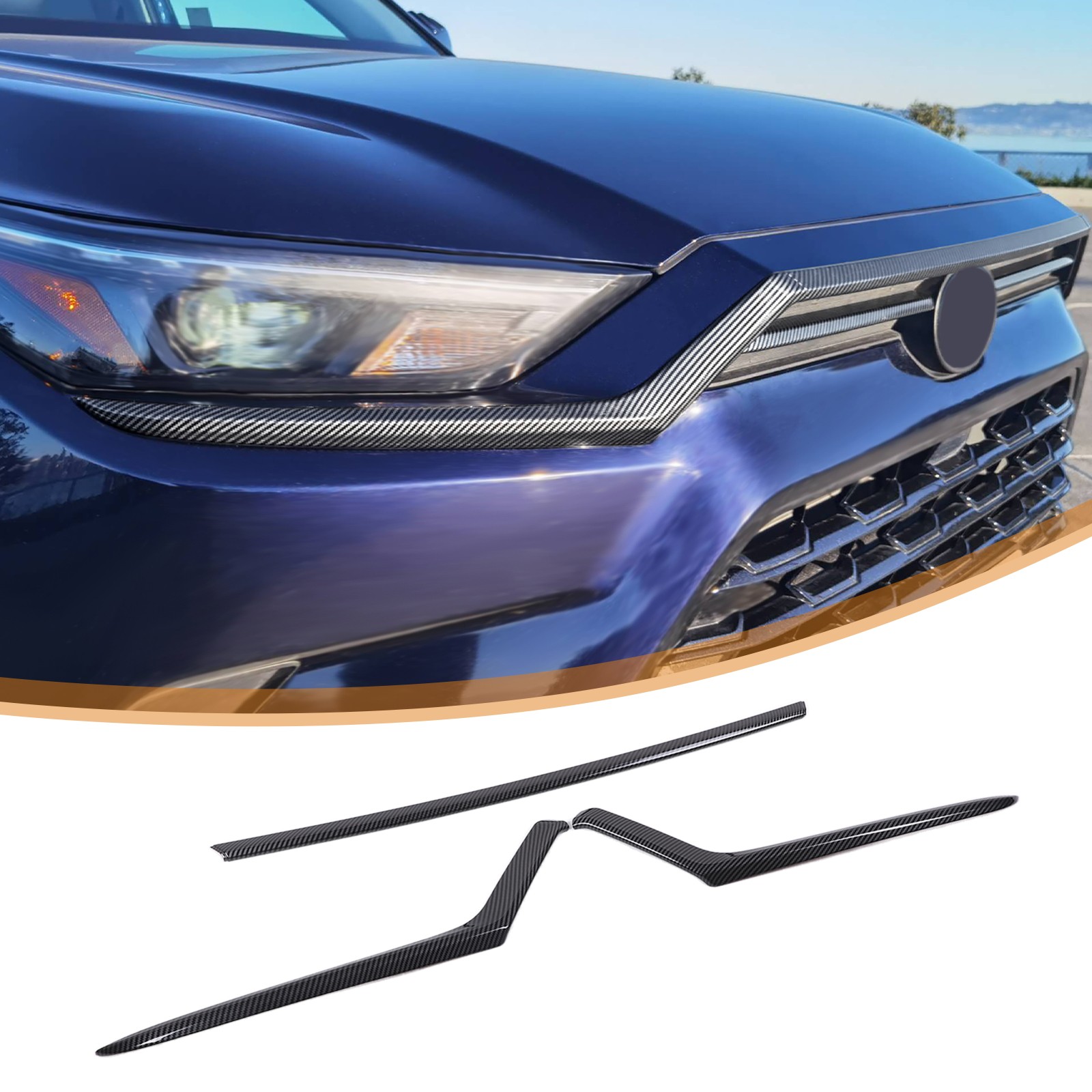 Front Hood Trim ABS Carbon Fiber Texture 3Pcs For Toyota Grand Highlander 2024+