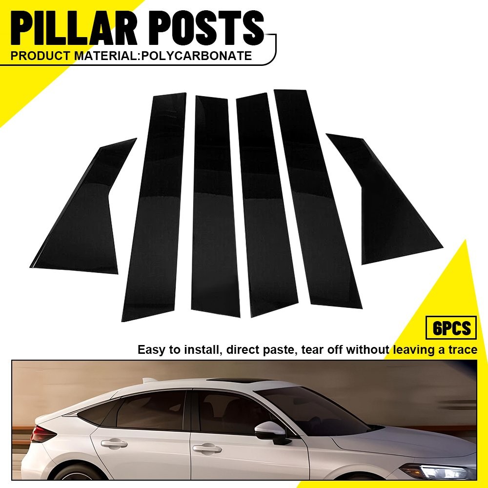 6pcs Pillar Post Door Trim Black For Honda Civic Sedan 2022-2025 Car Accessories