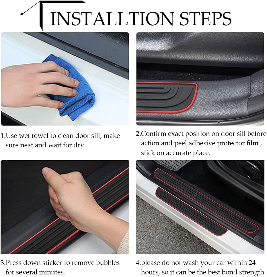 4PCS Red Border Rubber For Audi Car Sedan Door Scuff Sill Cover Panel Protector