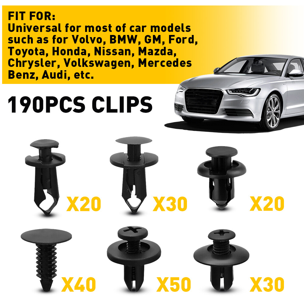 190Pcs Bumper Fastener Clips Auto Car Hole Plastic Rivets Retainer Fender Push P