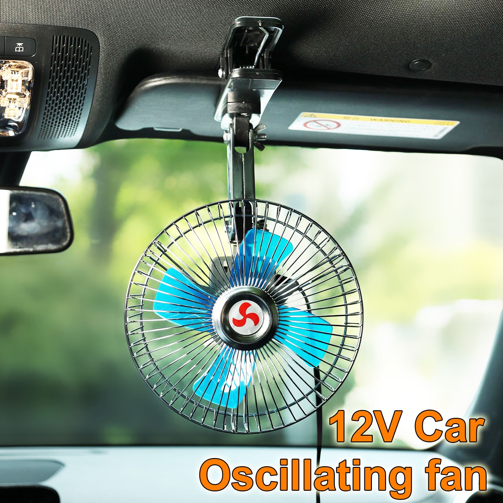 12V 6in Car Oscillating Clip On Cooling Fan Rotatable Truck RV Van Cooler Fan