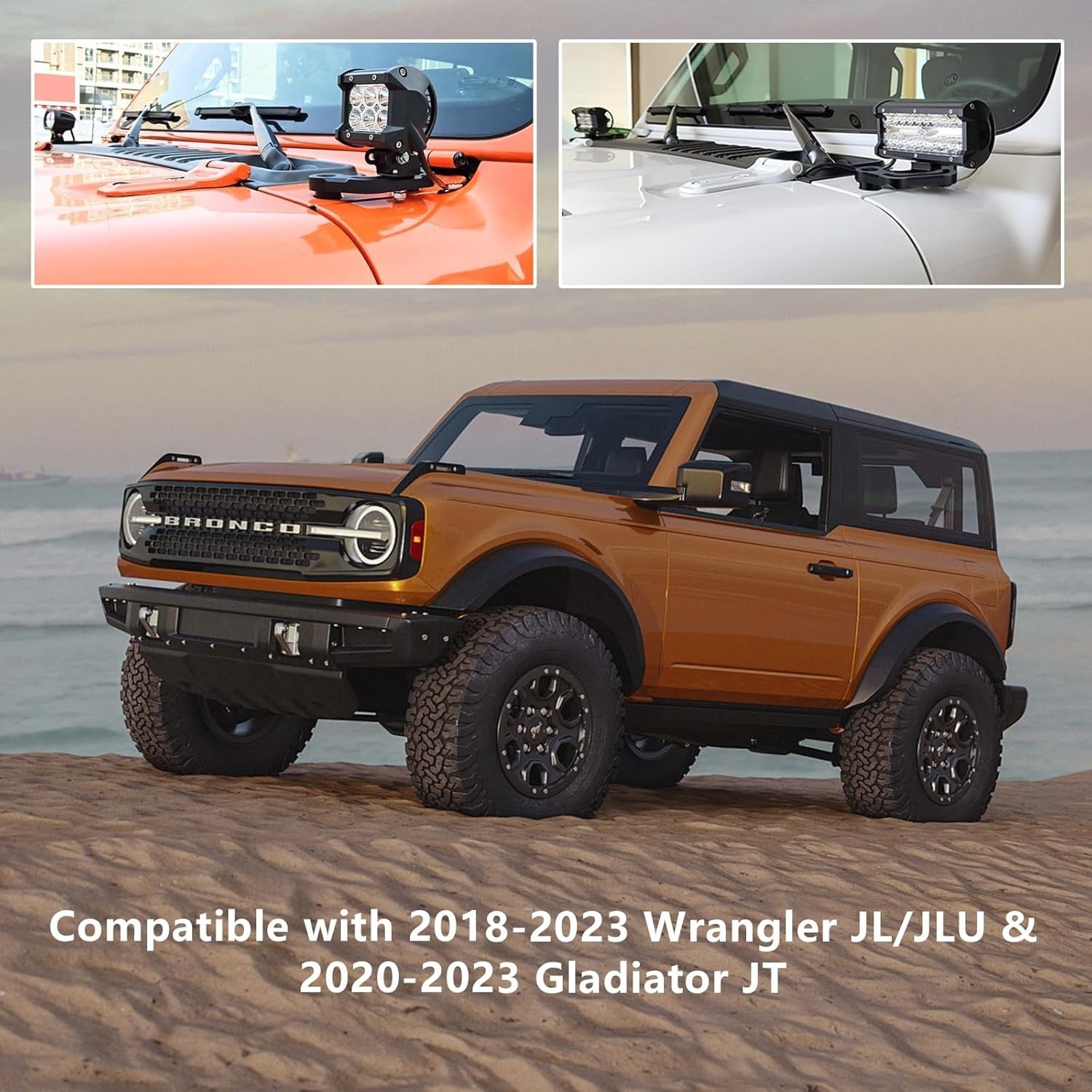2PCS Cowl LED Light Pod Mounting Bracket 2018-2023 Jeep Wrangler JL Gladiator