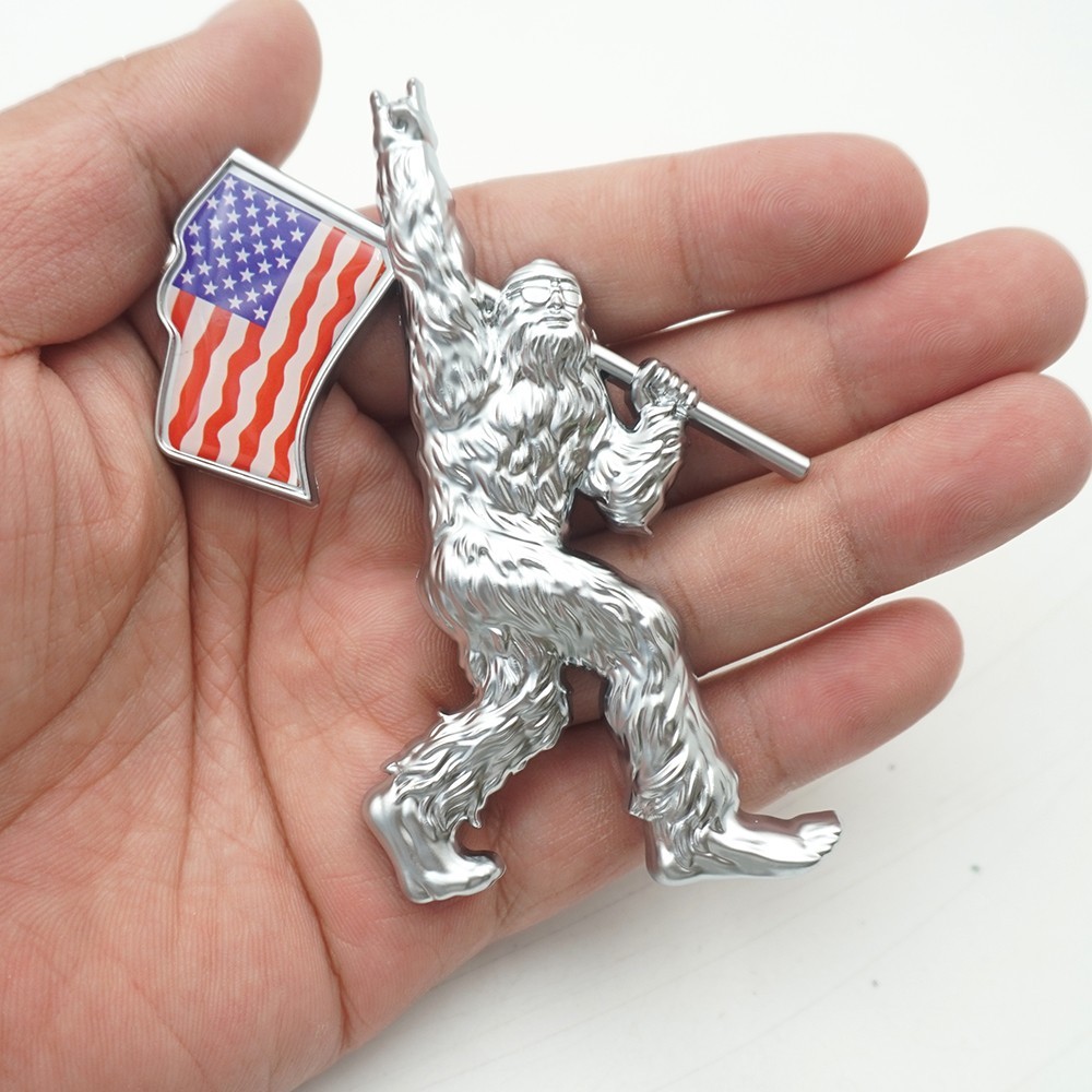 The Sasquatch Car Badge Emblem USA America Flag Chrome 1Pc
