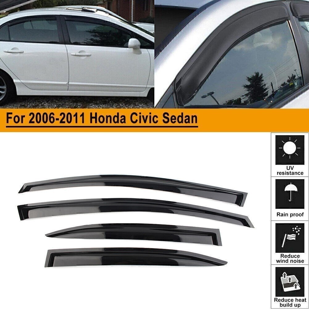 Window Visors Sun Rain Guard Vent Shade For 2006-2011 Honda Civic Sedan 4Door