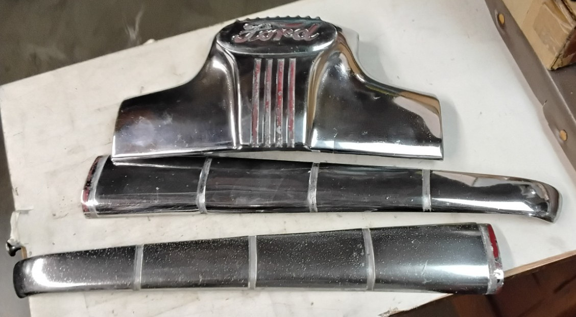 1946 – 48 Ford Super Deluxe Upper Grille & Hood Emblem with sides