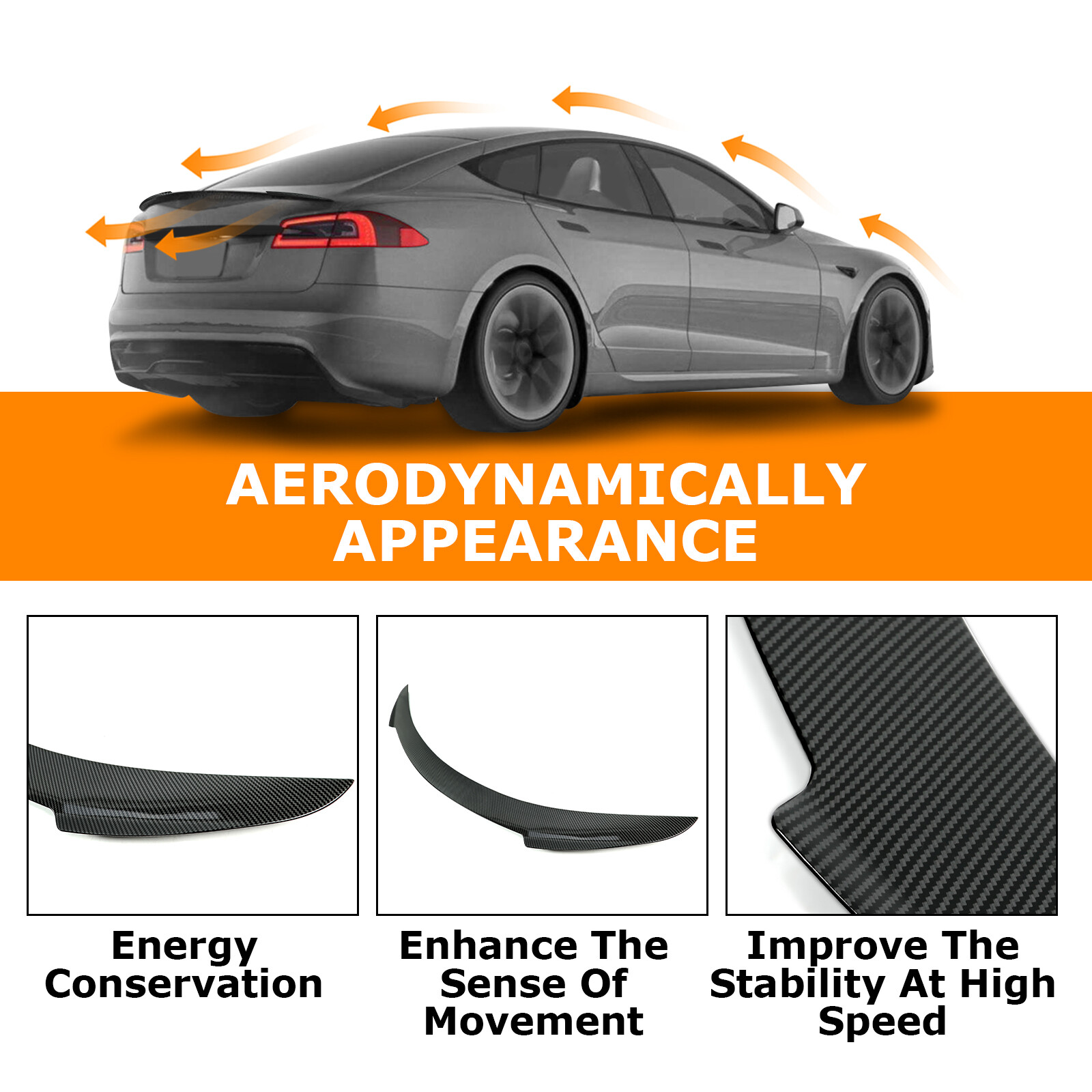 For Tesla Model S 2012-2021 Carbon Fiber Style Rear Trunk Lid Spoiler Wing ABS
