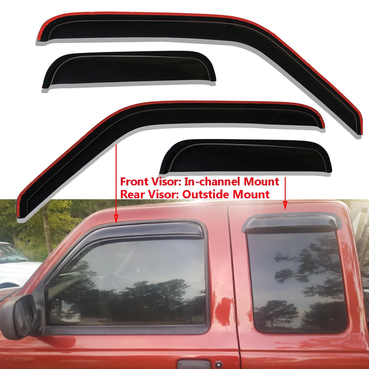 Window Visors Vent Shade for 1999-2011 Ford Ranger SuperCab w/ Fixed Rear Window