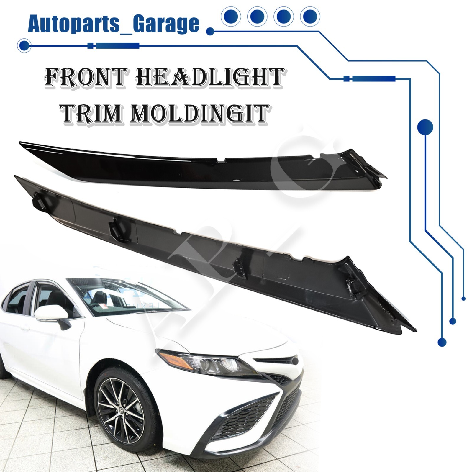 Pair Fit 2018 2019-2021 Toyota Camry SE/XSE Front Bumper Headlight Trims Molding