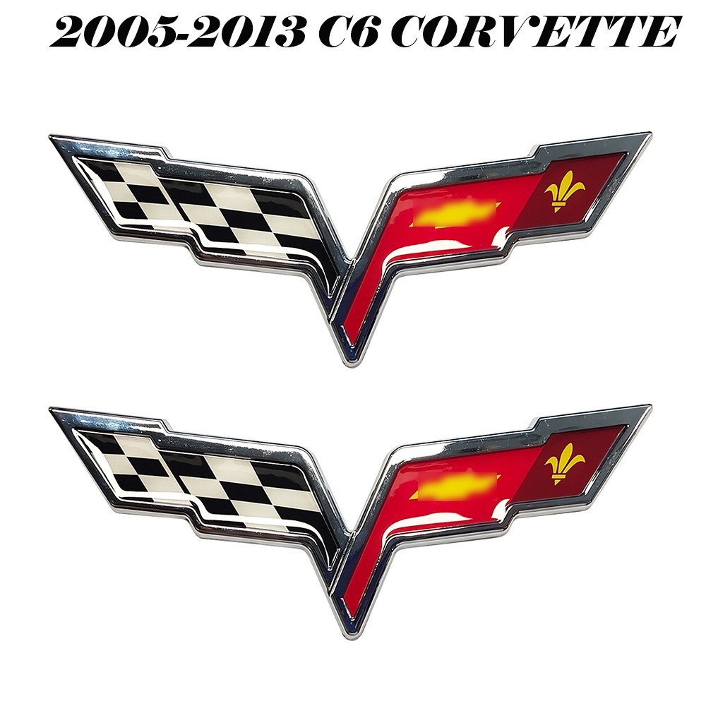 2x Front Hood Rear Crossed Flags Badge Emblem For 05-13 C6 Corvette Sport Chrome
