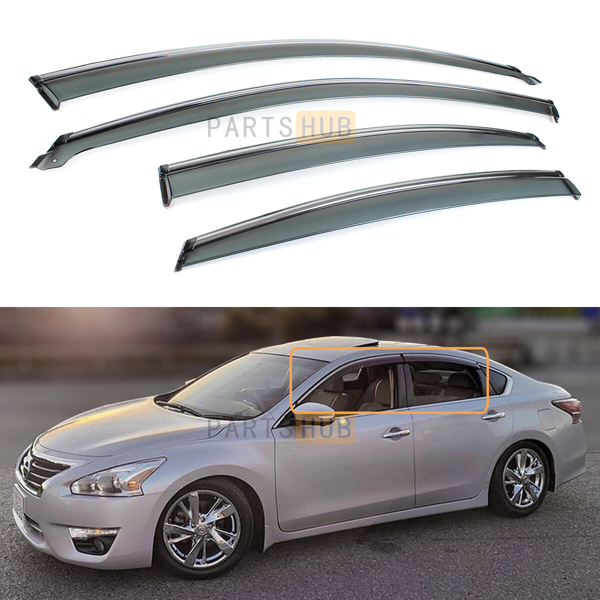For 2013-2018 Nissan Altima l33 Sedan Chrome Trim Smoked Window Visor Rain Guard