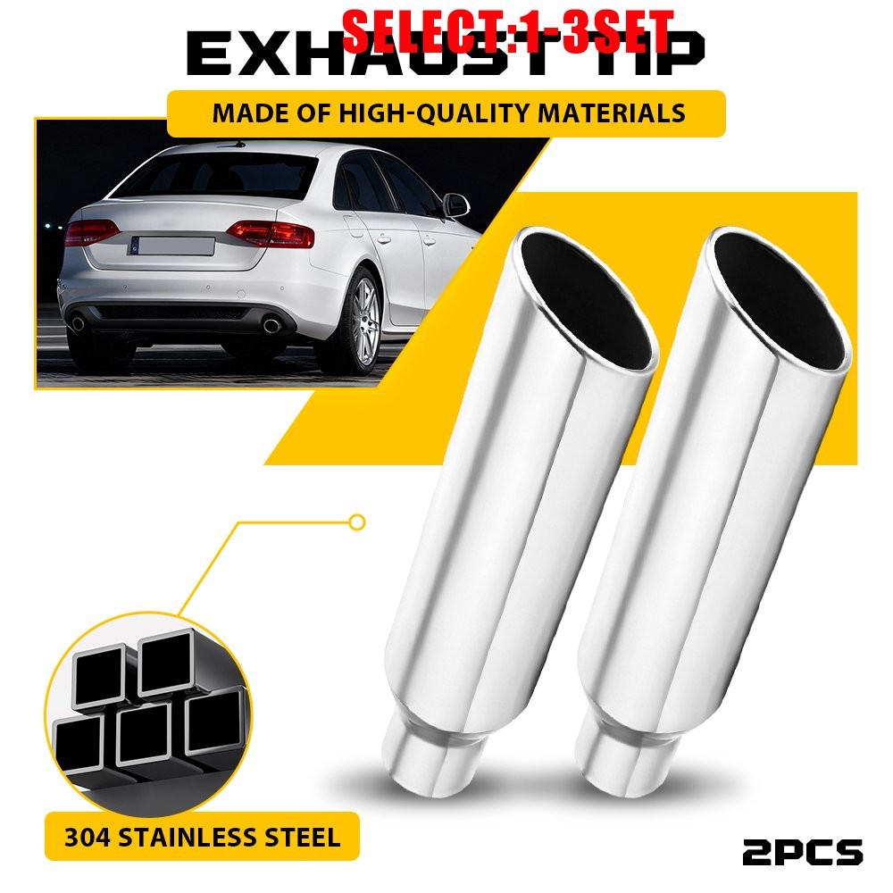 Silver Stainless Steel Exhaust Tips 2.5″ Inlet 4″ Outlet 18″ Overall Length 2-6X