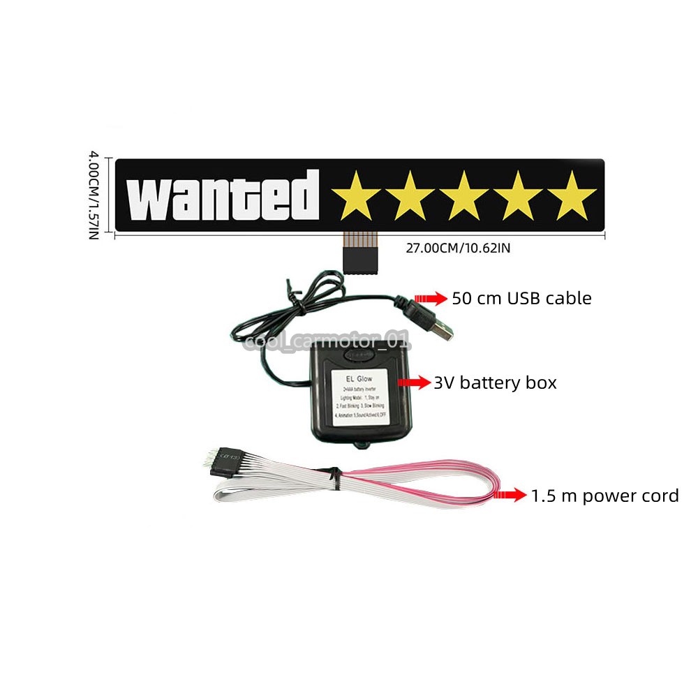 LED White Yellow Wanted 5Star Glow Panel Electric Window Sticker Flash Light
