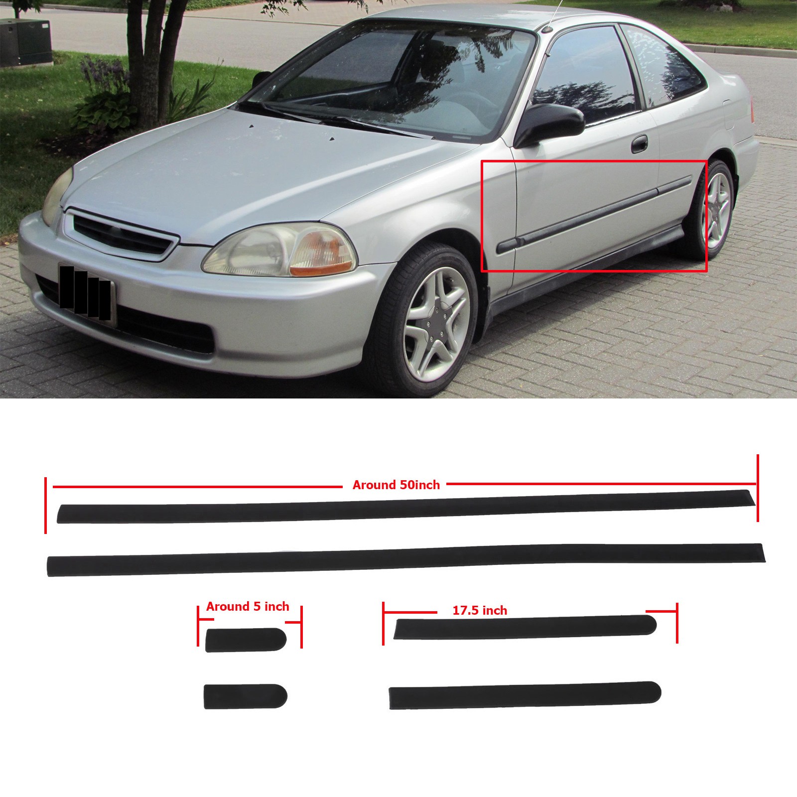 Fits 96-00 Honda Civic 2/3dr Coupe Hatchback JDM-Style Thin Side Door Moldings