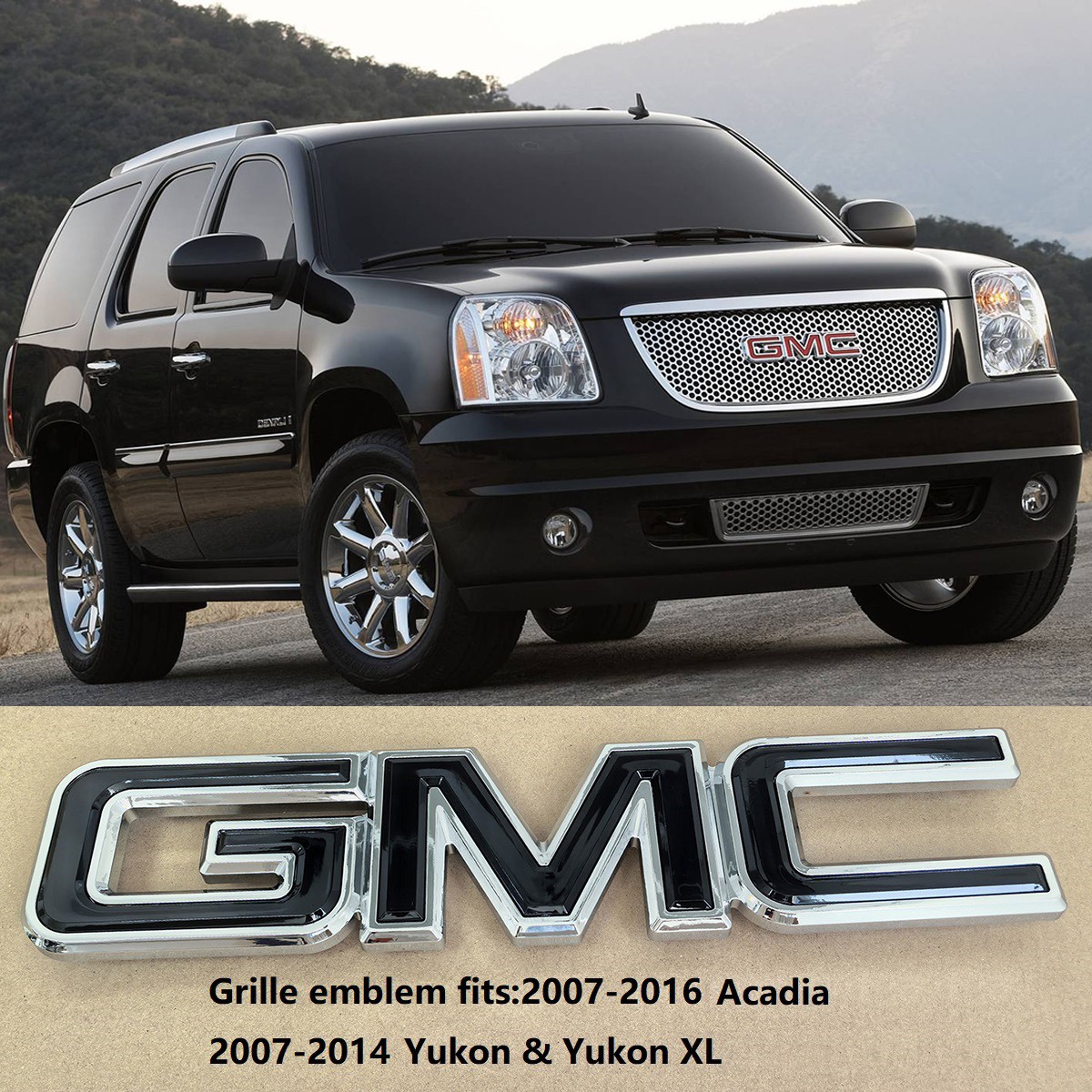 1 OEM 2007-2014 Grille Big Black GMC Emblem Badge for Yukon Acadia Chrome Gloss