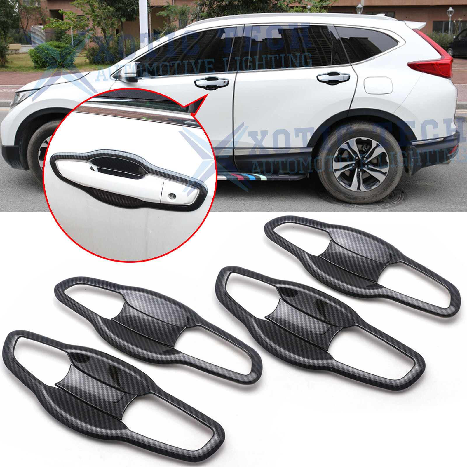 Carbon Fiber Pattern Door Handle Bowl Cover Trims For Honda CR-V CRV 2017-2022