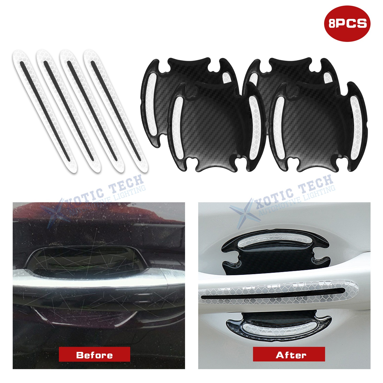 8PCS Reflective White Door Handle Guard Film Stickers For BMW 3 4 5-Series X1 X5