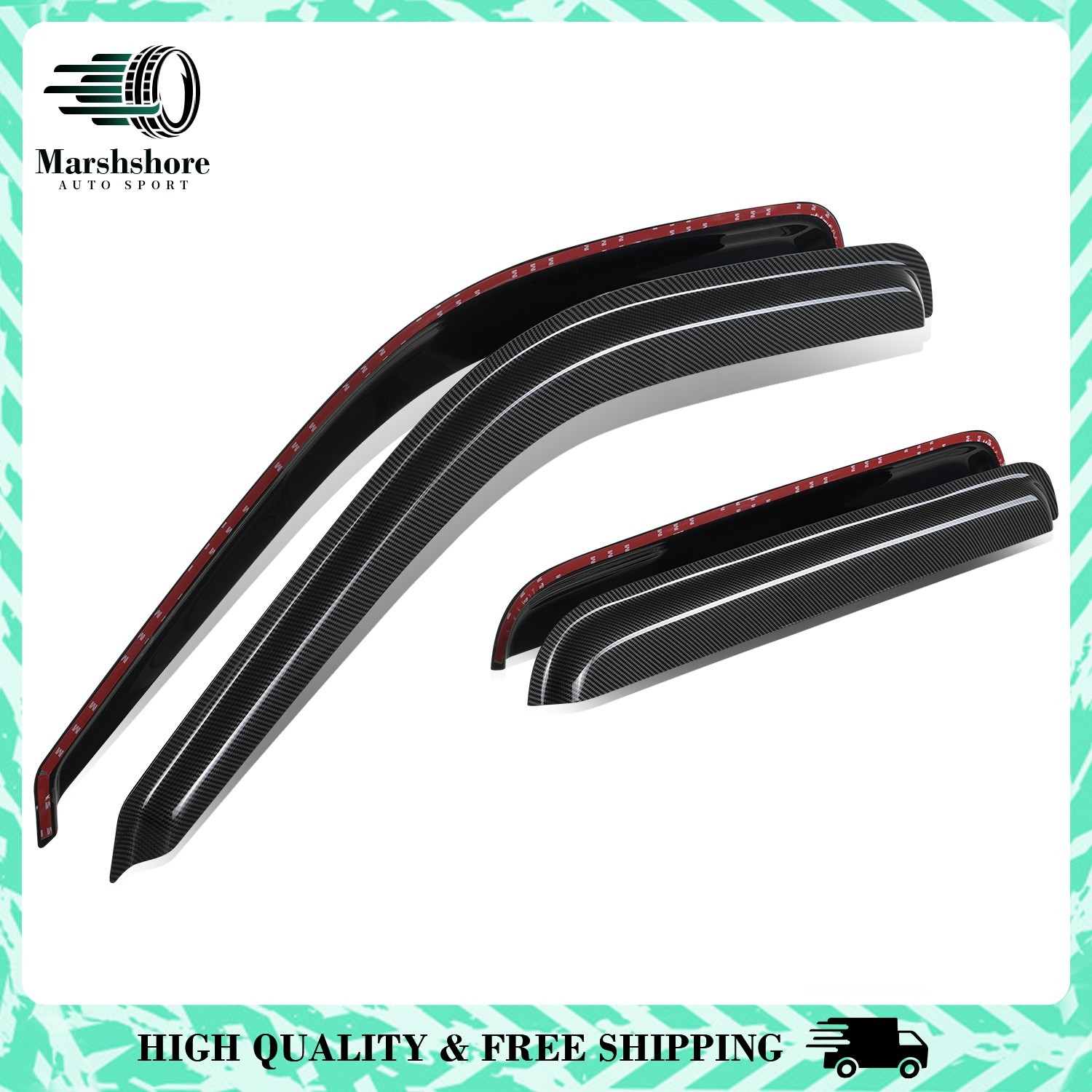 For 00-05 Ford Excursion Glossy Black 3M Adhesive Tape 4PC Window Visors Set