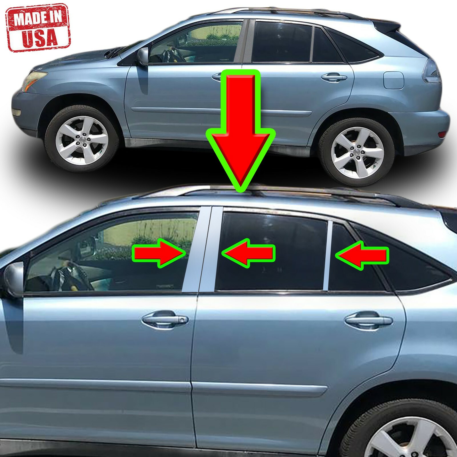 Chrome Pillar Trim for Lexus RX 04-09 6pc Set Door Cover Mirrored Window Post