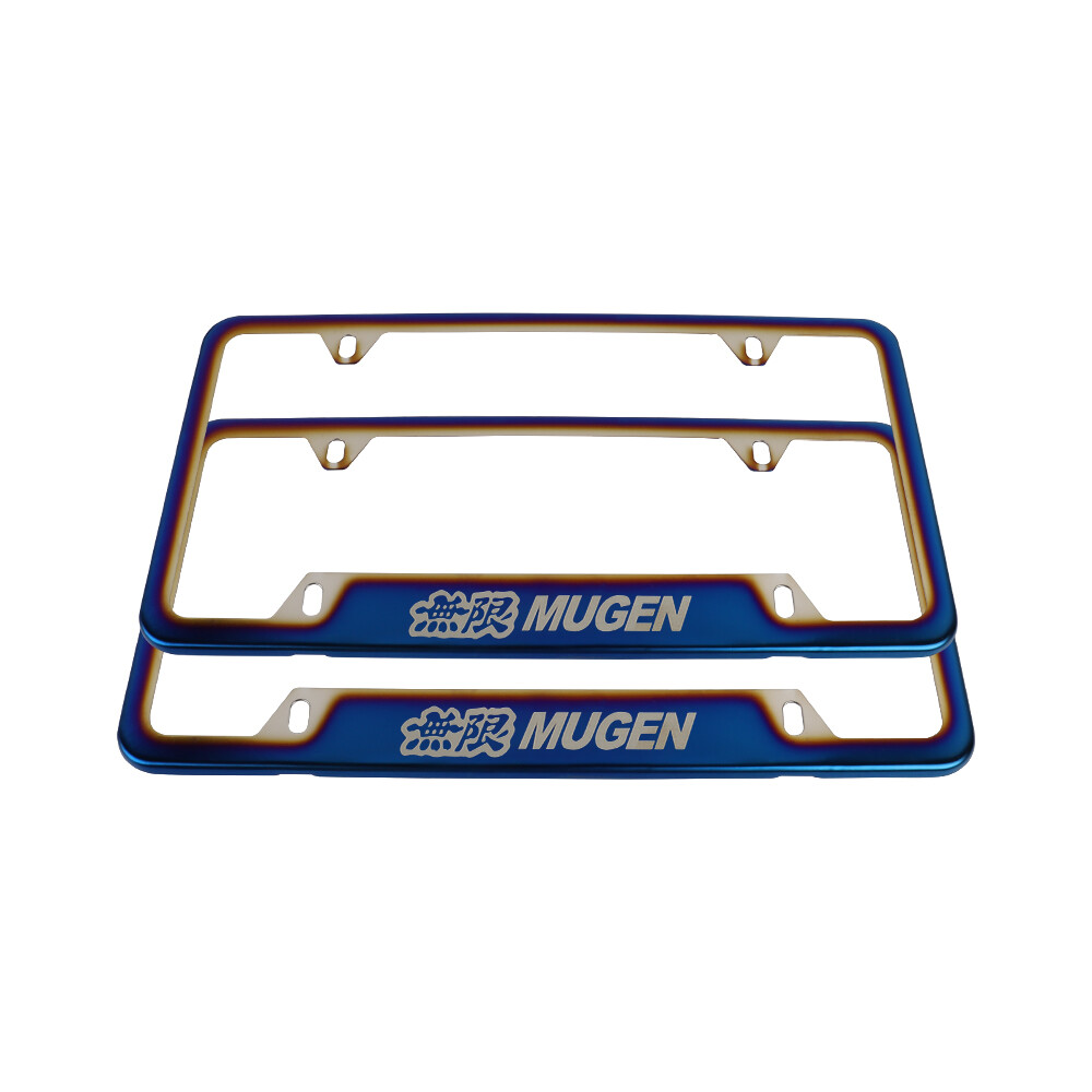 UNIVERSAL MUGEN Burnt Blue Stainless Steel License Plate Frame W Screw Caps