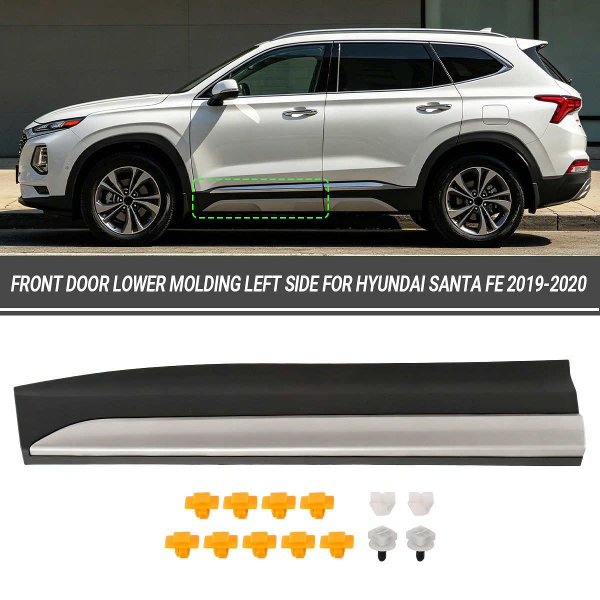 Front Door Lower Molding For 2019-2020 Santa Fe Left Driver Side With Chrome