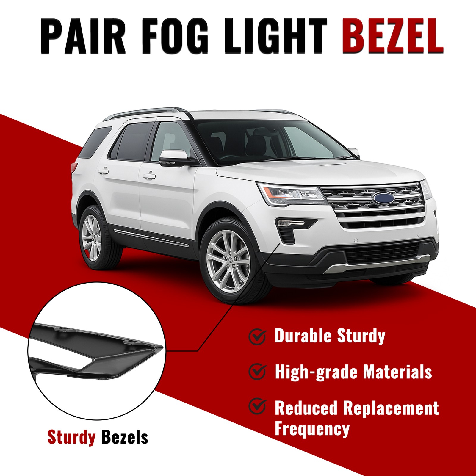 Pair Front Bumper Fog Light Cover Bezel Black Trim For Ford Explorer 2018-2019