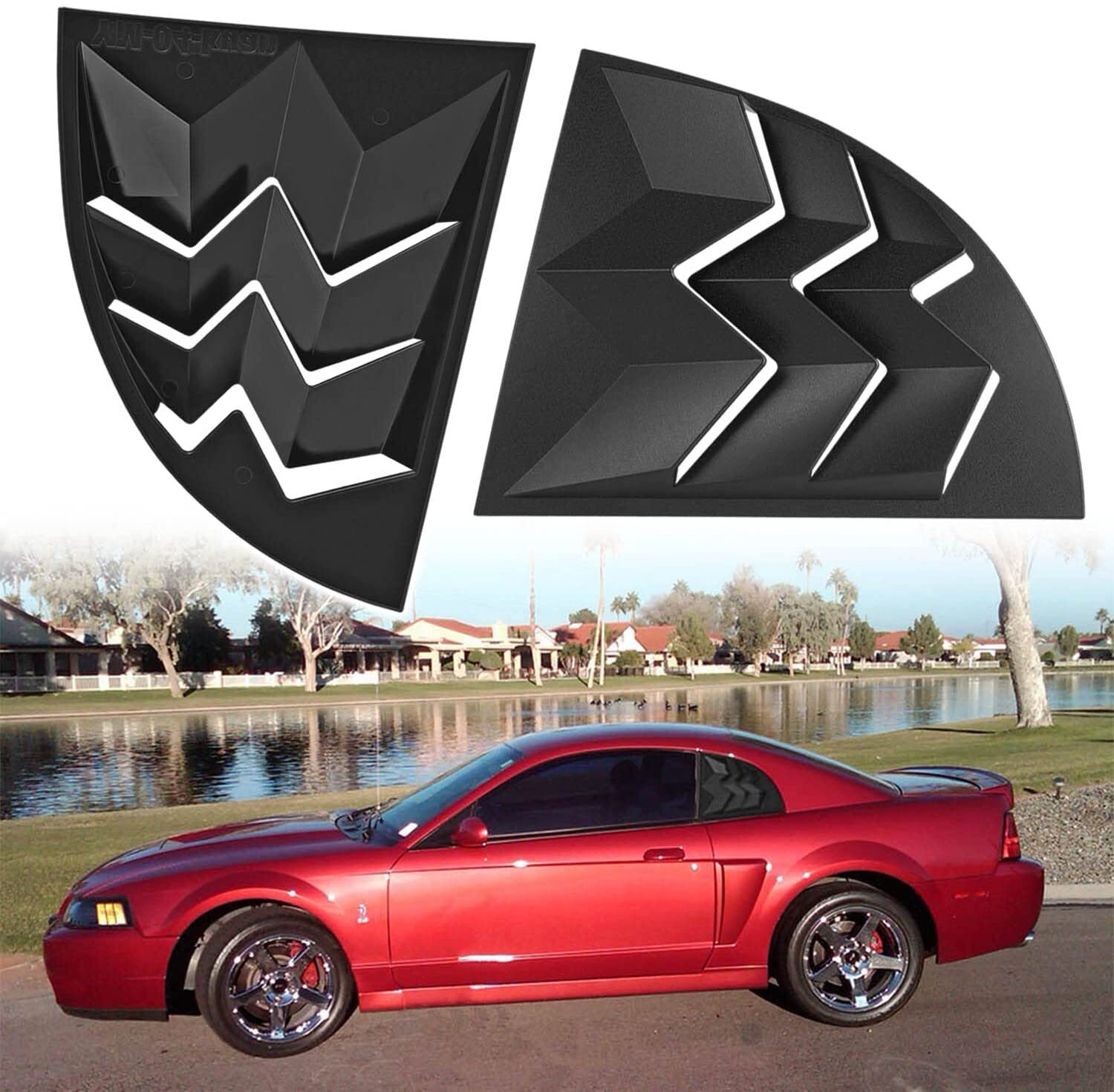 For 1999-2004 Ford Mustang ABS Black Side Window Louvers Scoop Cover Vent 2Pcs
