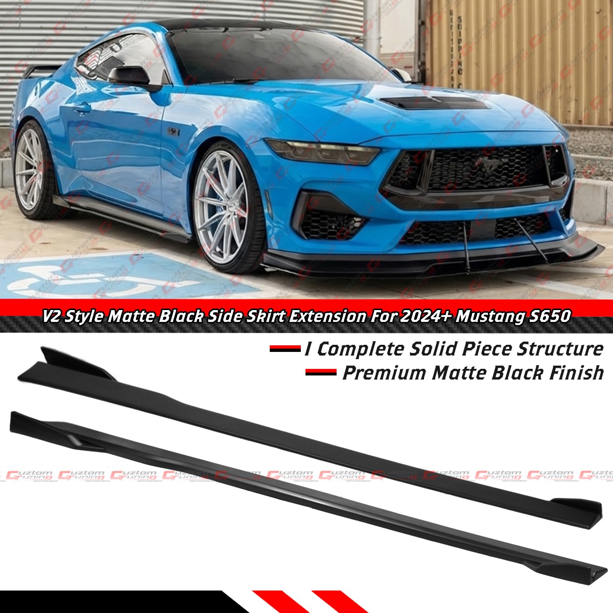 For 2024-26 Ford Mustang S650 GT V2 Winglet Black Side Skirt Extension Splitter