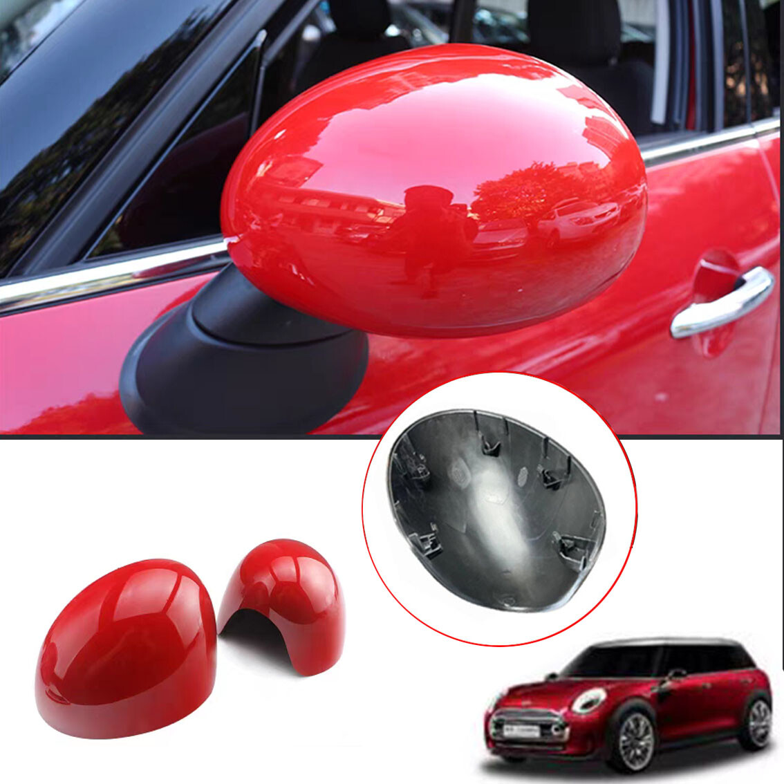 Red Manual Fold Side Mirror Cover Replace For MINI Cooper R55 R56 R57 R60 08-13