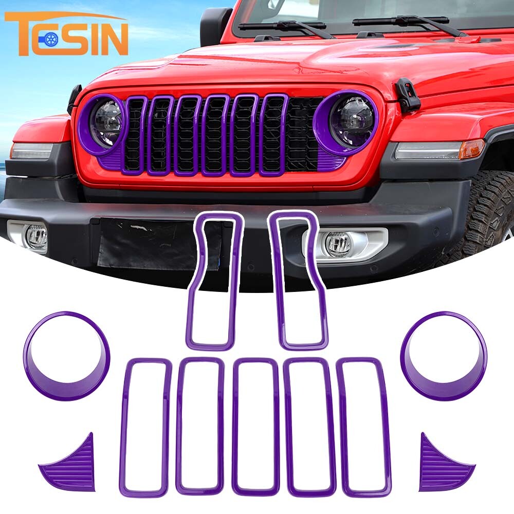 ⭕Headlight Grille Insert Cover Trim Overlay Kit for 2024-26 Jeep Wrangler JL JLU