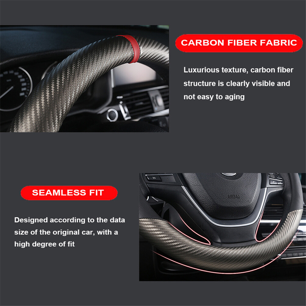 Carbon Black Leather Car Steering Wheel Cover Breathable&Non-slip Accessories