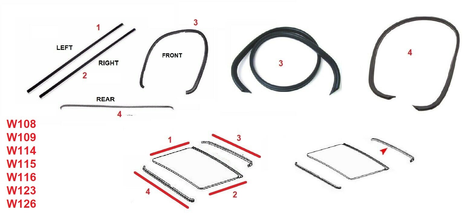 OC SUNROOF SEAL REPAIR KIT FITS MERCEDES W108 W109 W114 W115 W116 W123 W126