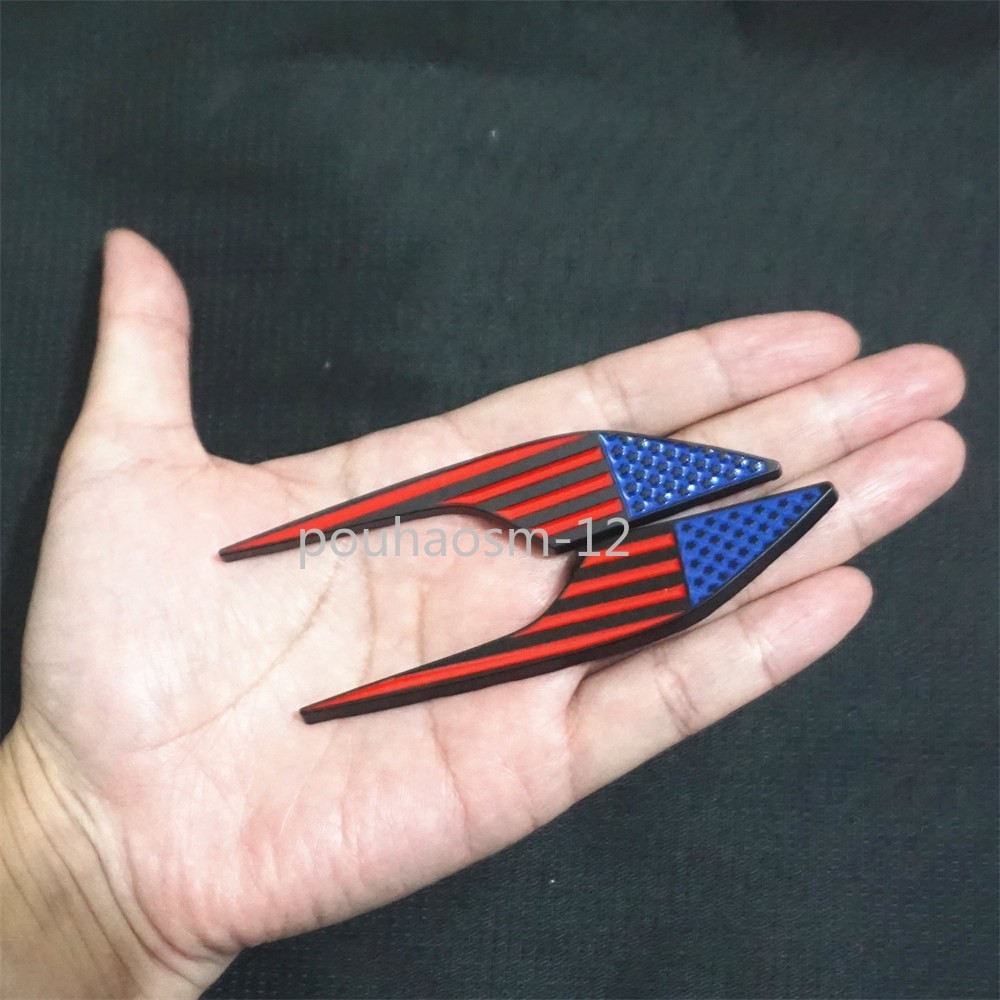 1x Red USA Flag Matte Black Left Metal Front Grille Emblem Badge America Vehicle