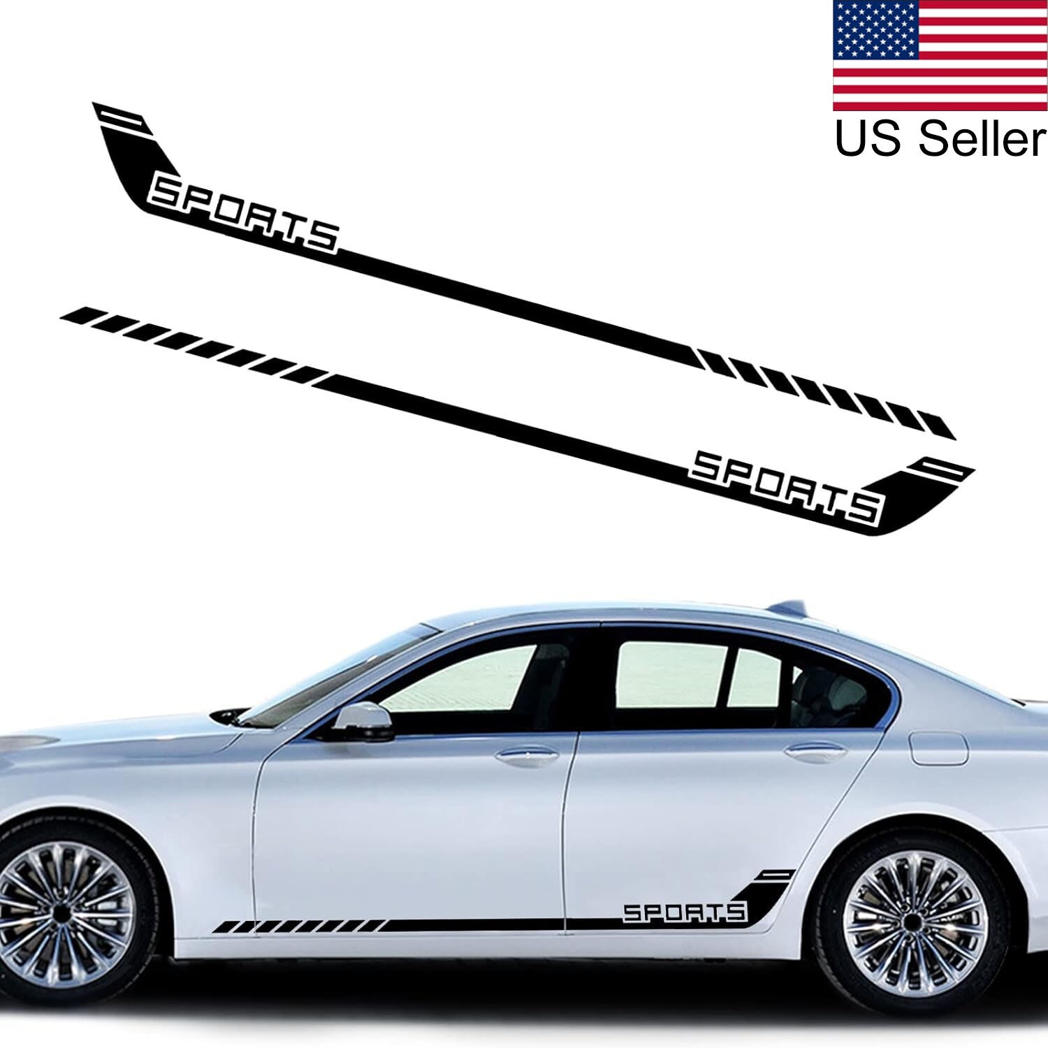 2Pcs 68″ Black Side Body Skirt Decal Racing Stripe SPORTS Hockey Vinyl Stickers