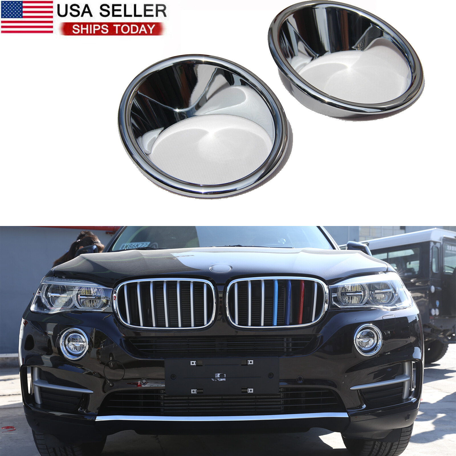 Chrome Front Fog Light Lamp Cover Ring Trim Fits for BMW X5 F15 2014-2018 Pair