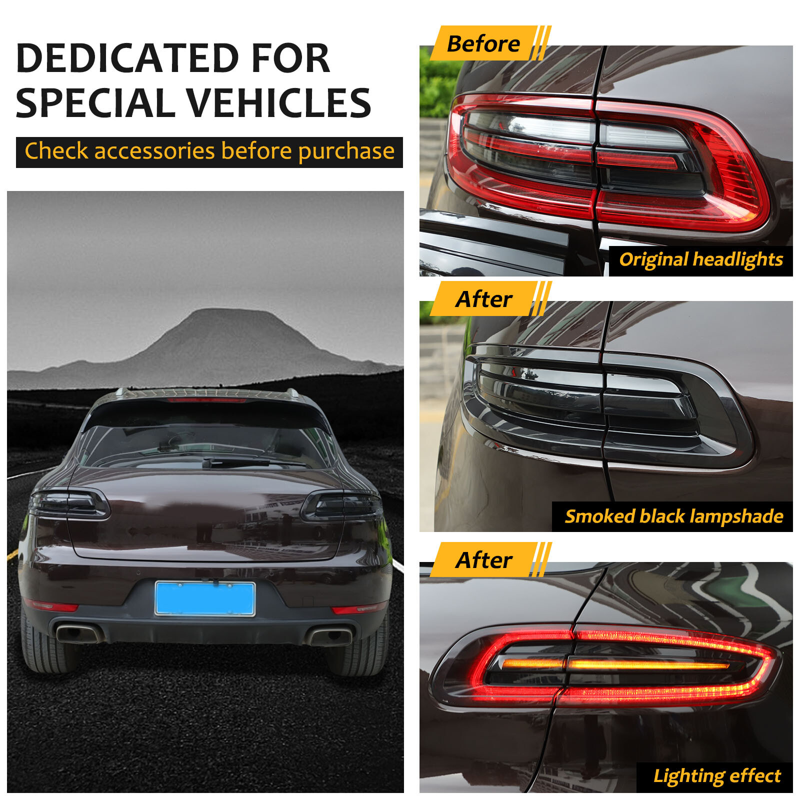 Smoked Black Rear Tail Light Guard Cover Trim For Porsche Macan 95B 2015-2018