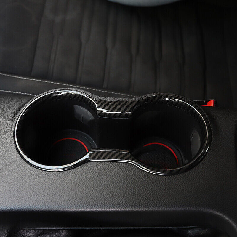 Carbon Fiber Cup Holder Insert &Gear Shift Frame Trim Cover for Ford Mustang 15+