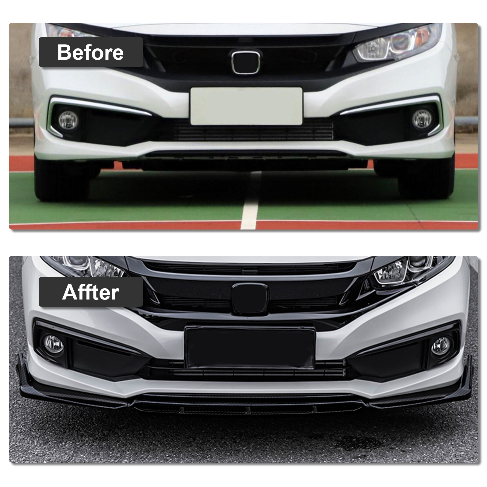 Front Bumper Lip Splitter Spoiler For Acura ILX 13-19 Carbon Fiber Strut Rods