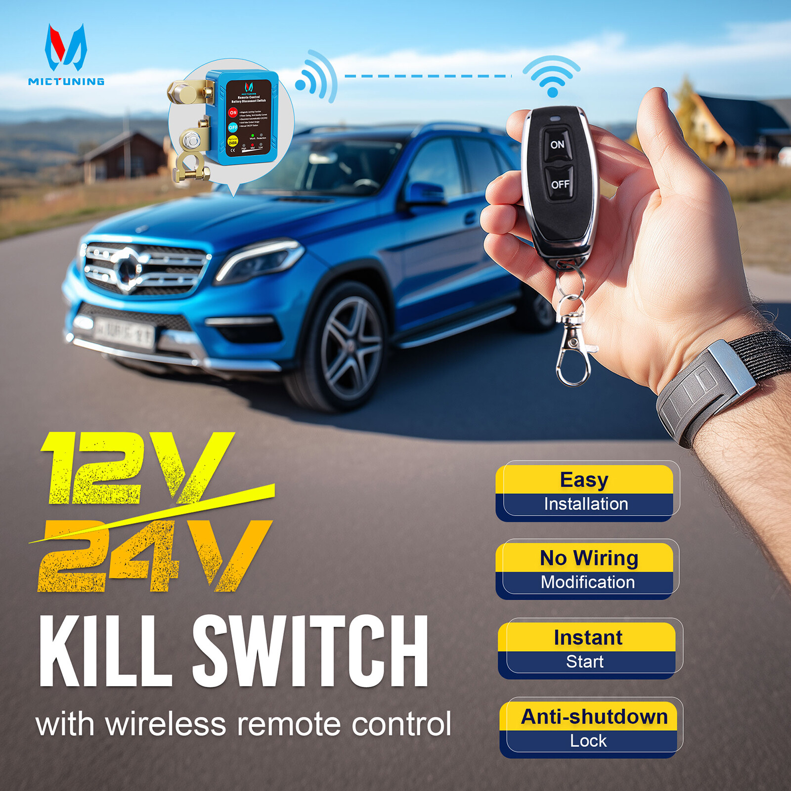 Remote Battery Disconnect Switch Battery Kill Switch 12V 240A for Auto RV ATV US