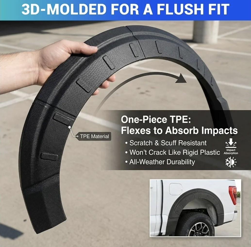 Fender Flare Protector Fits for 2021-2026 Ford F150 Wheel Arch Cover TPE Stickon