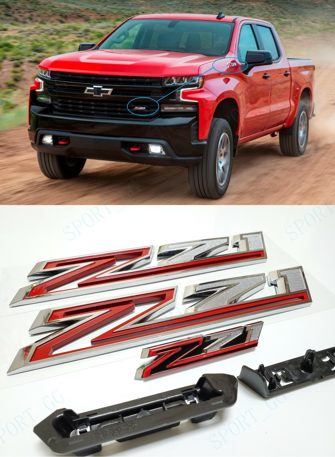 2019-21 Chevrolet New Gen Silverado 1500 Z71 Grille & Fender Emblem Chrome Red