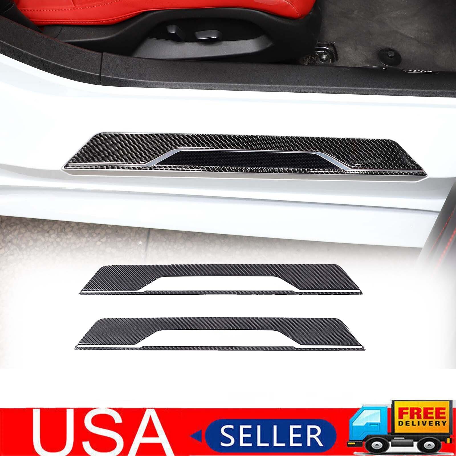 Carbon Fiber Door Sill Protectors Scuff Plate Trim Sticker For Corvette C8 20-23