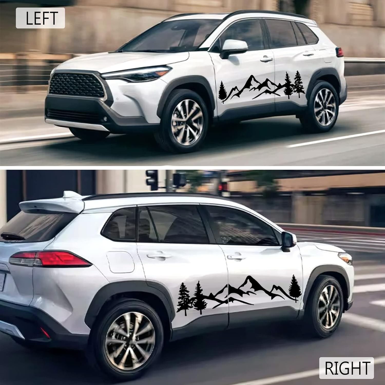 2pcs 78” Black Mountain Tree Forest Graphic Car Side Body Vinyl Sticker Decal