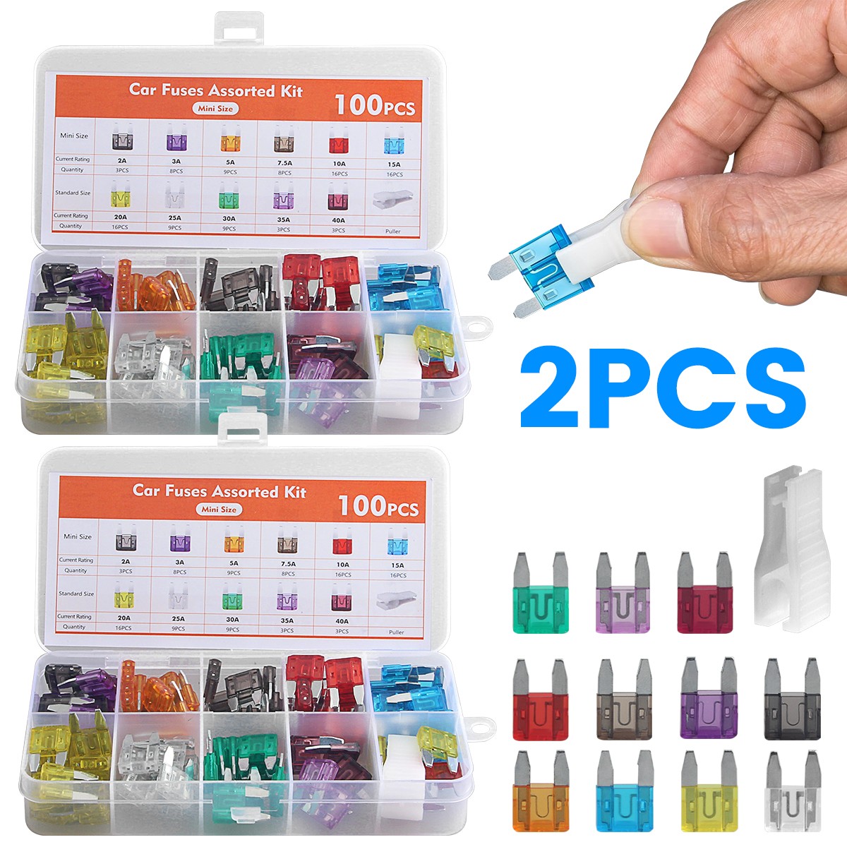 100 Pcs Car Fuse Assortment Kit 2A-40A for Cars, Trucks, SUVs, Motorcycl, RV