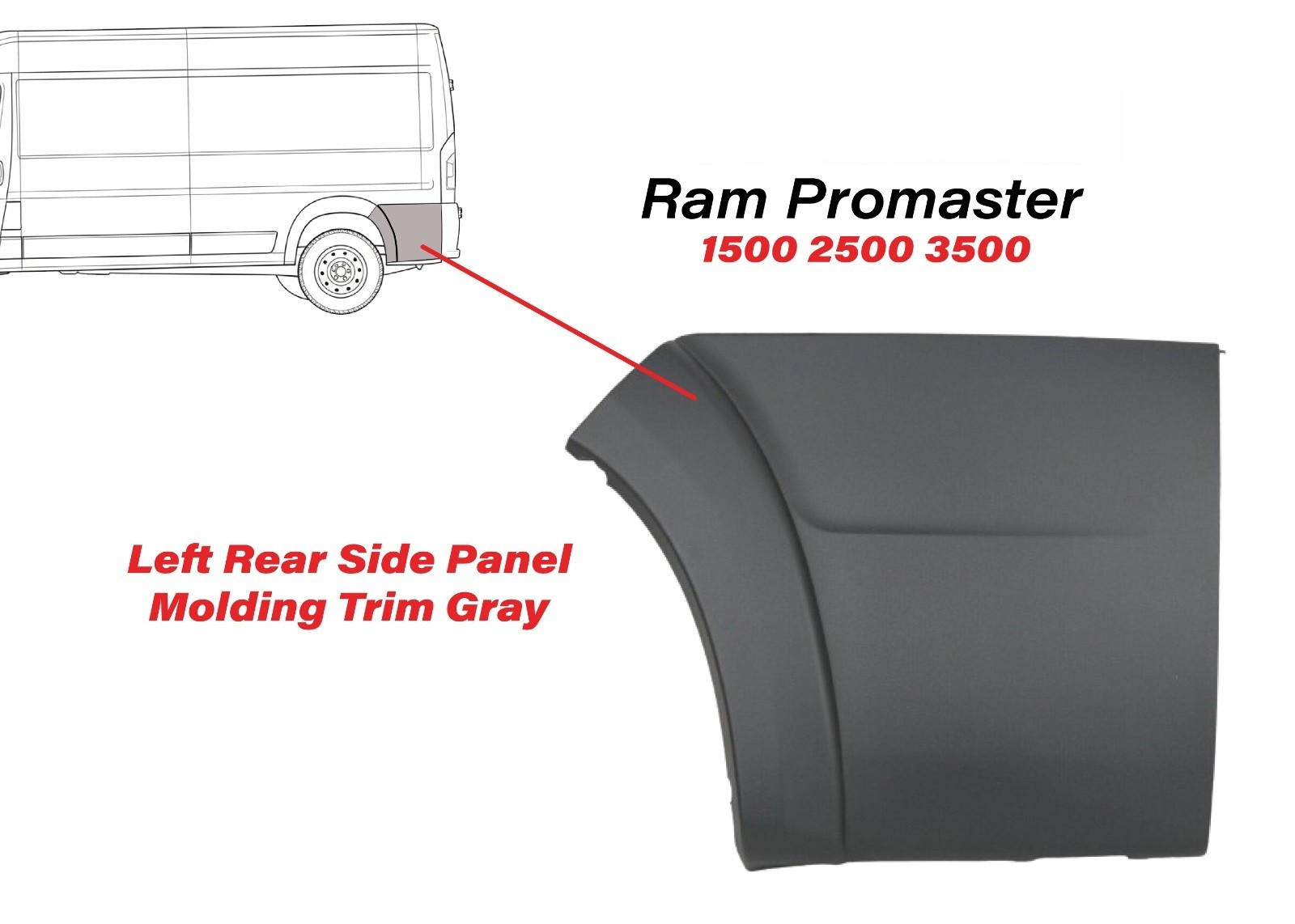 New Fits 2014-2018 Ram ProMaster Left Rear Panel Molding Trim Flare Local Pickup