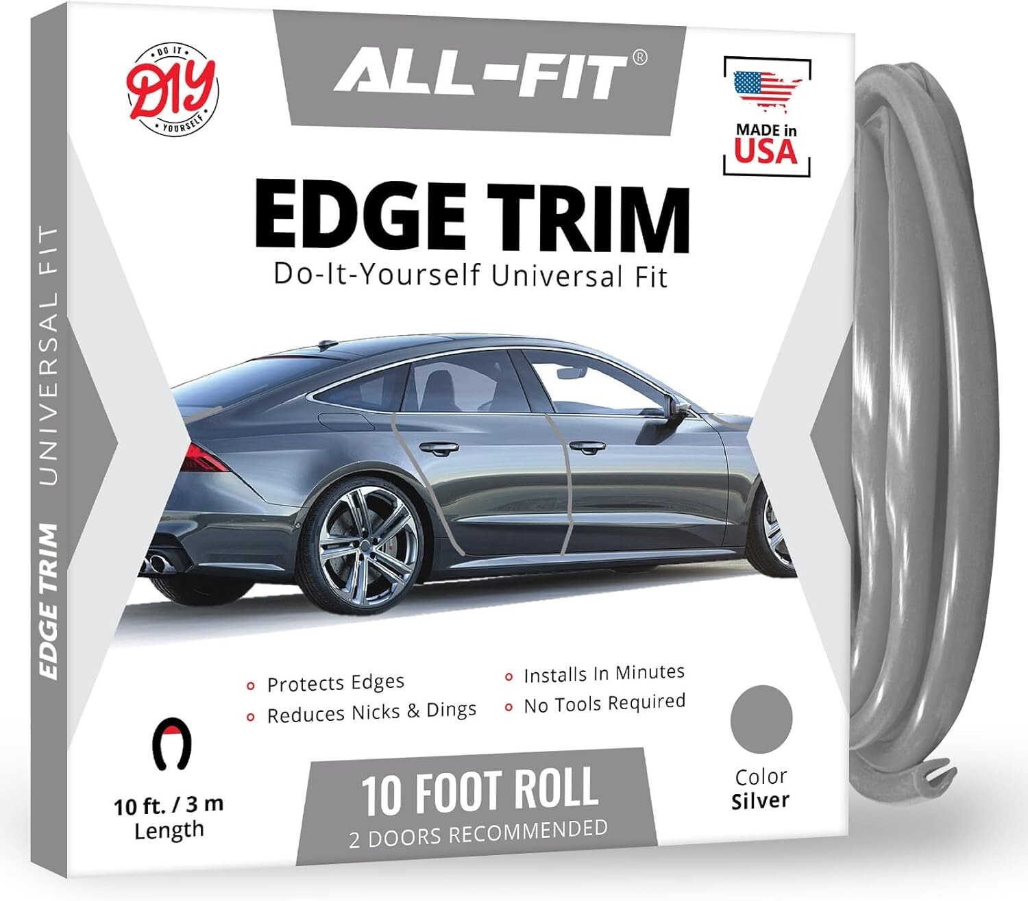 ALL-FIT Car Door Edge Protector Guard from Scratches & Dings U-Shaped (SILVER)