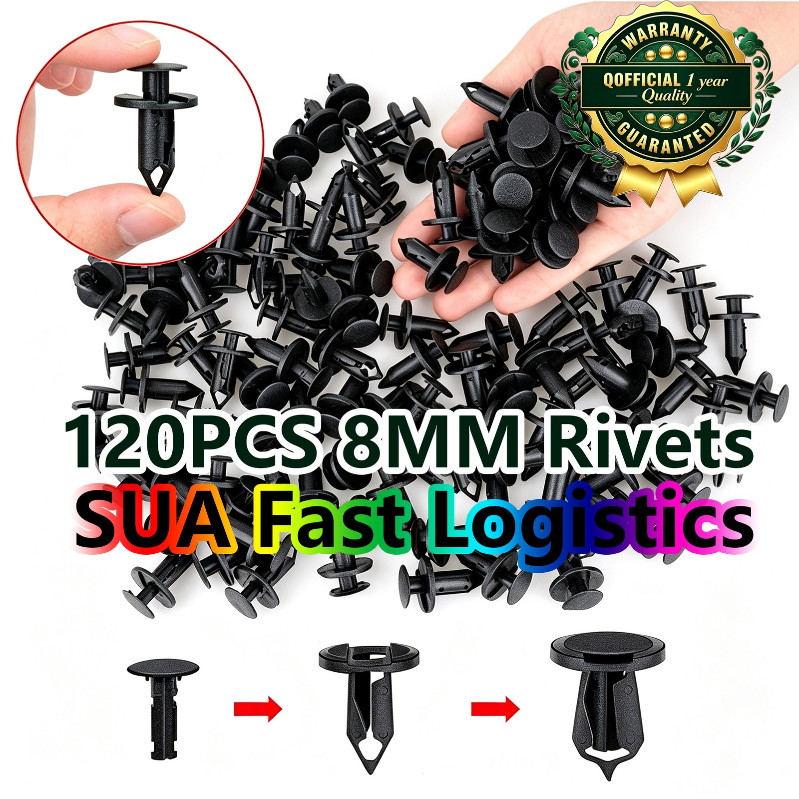 AutoBody120PCS8mmPlasticPush Rivets Clips Bumper Fender Liner Retainer Fasteners
