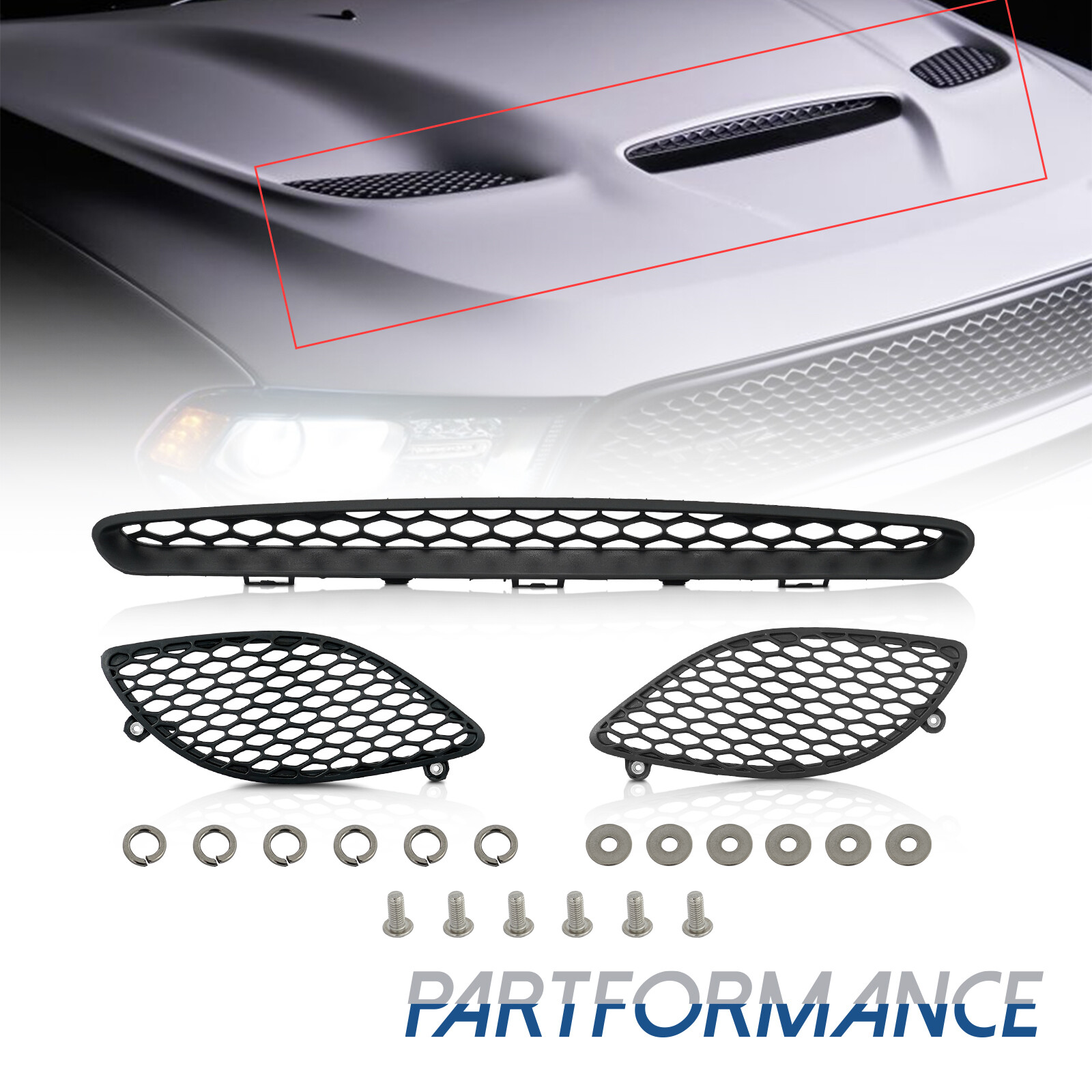 3PCS For 2018 2019 2020 Dodge Durango Hood Scoop Bezel Panel Set Matte Black